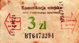 Einzelfahrschein für Miejskie Przedsiębiorstwo Komunikacyjne we Wrocławiu (MPK Wrocław), die Vorderseite (1984)
