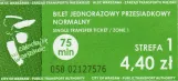 Einzelfahrschein für Warszawki Transport Publiczny (WTP), die Vorderseite (2018)