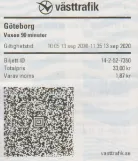 Erwachsenkarte für Göteborgs Spårvägar (GS), die Vorderseite (2020)