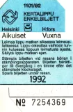 Erwachsenkarte für Kaupunkiliikenne / Stadstrafik, die Vorderseite (1992)