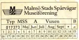 Erwachsenkarte für Museumstram Malmö (MSS), die Vorderseite (1990)