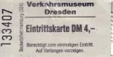Erwachsenkarte für Verkehrsmuseum Dresden (VMD) (1996)