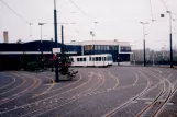 Essen Gelenkwagen 1407 vor dem Depot Schwerriner Straße (1996)