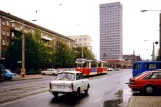Frankfurt (Oder) Straßenbahnlinie 1 mit Triebwagen 32 auf Karl Marx Straße (1991)