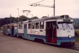 Göteborg Straßenbahnlinie 4 mit Triebwagen 528 am Mölndal (1986)