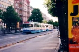 Göteborg Straßenbahnlinie 5 mit Gelenkwagen 245 "Andersson &#038; Läling" auf Kungsportsavenyen (1995)
