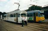 Gotha Regionallinie 4 Thüringerwaldbahn mit Gelenkwagen 395 am Hauptbahnhof (1998)