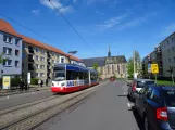 Halberstadt Straßenbahnlinie 2 mit Niederflurgelenkwagen 4 am Hoher Weg (2017)