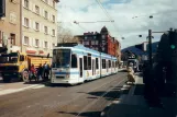Heidelberg Straßenbahnlinie 22 mit Gelenkwagen 263 "Montpellier" am Betriebshof Bergheim (1998)