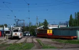 Horliwka Straßenbahnlinie 7 mit Triebwagen 394 in der Kreuzung Internasional'na Ulitsa/Zhovtneva Ulitsa (2011)