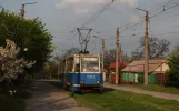 Jenakijewe Straßenbahnlinie 3 mit Triebwagen 051 auf Lermontova Ulitsa (2011)