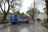 Jewpatorija Straßenbahnlinie 1 mit Gelenkwagen 0034 auf Pioners'ka Street (2011)