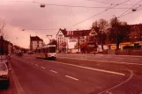 Kassel Straßenbahnlinie 5 mit Gelenkwagen 415 am Auestadion (1990)