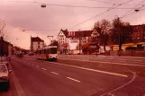 Kassel Straßenbahnlinie 5 mit Gelenkwagen 415 auf Frankfurter Straße (1990)