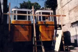 Lissabon Standseilbahn Elevador da Glória mit Kabelstraßenbahn Gloria 1 während der Restaurierung Glória (1985)