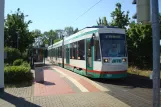 Magdeburg Straßenbahnlinie 2 mit Niederflurgelenkwagen 1325 am Wasserwerk Westerhüsen (2015)