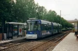 Mainz Straßenbahnlinie 52 mit Niederflurgelenkwagen 209 am Hauptfriedhof/Blindenzentrum (1998)