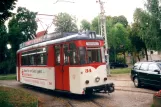 Naumburg (Saale) Triebwagen 34 vor dem Depot Naumburger Straßenbahn (Heinrich-von-Stephan-Platz) (2001)