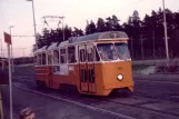 Norrköping Straßenbahnlinie 3 mit Triebwagen 154 "Murmansk" am Klockaretorpet (1984)