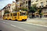 Plzeň Straßenbahnlinie 4 mit Gelenkwagen 290 auf Klatovská třída (1996)