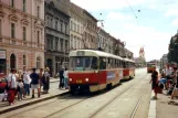 Plzeň Straßenbahnlinie 4 mit Triebwagen 211 am U Prace (1996)