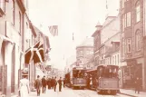 Postkarte: Aarhus Straßenbahnlinie 1 mit Triebwagen 19 auf Søndergade (1909)