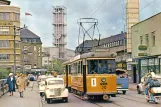 Postkarte: Aarhus Straßenbahnlinie 1 mit Triebwagen 20 auf Bruunsbro (1959-1961)
