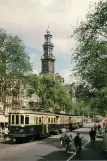 Postkarte: Amsterdam Regionallinie M mit Triebwagen A 451 auf Rozengracht (1955)