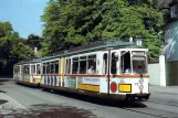 Postkarte: Augsburg Straßenbahnlinie 1 mit Gelenkwagen 416 auf Klausenberg (1996)