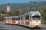 Postkarte: Bad Dürkheim Rhein-Haardtbahn 4 mit Gelenkwagen 1015nah Bahnhof (1994)