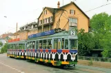 Postkarte: Basel Straßenbahnlinie 2 mit Triebwagen 443 nahe bei Binningen (1992)