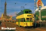Postkarte: Blackpool Straßenbahnlinie T mit Doppelstocktriebwagen 723 auf Promenade (1984)