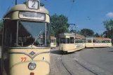 Postkarte: Bremerhaven Straßenbahnlinie 2 mit Triebwagen 77 am Stadtgrenze Langen (1982)