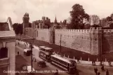 Postkarte: Cardiff Straßenbahnlinie 4 auf Castle St (1948)