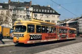Postkarte: Düsseldorf Zusätzliche Linie 708 mit Gelenkwagen 2657 am Worringer Platz (1986)