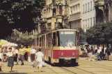 Postkarte: Erfurt Straßenbahnlinie 1 mit Gelenkwagen 492 auf Anger (1984)