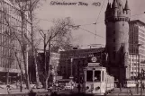 Postkarte: Frankfurt am Main Regionallinie 25 mit Triebwagen 304 vor Eshenheimer Turm (1955)