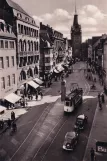 Postkarte: Freiburg im Breisgau Straßenbahnlinie 1 mit Triebwagen 44 auf Adolf Hitlerstraße (Kaiser-Joseph-Straße) (1933-1944)
