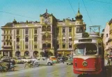 Postkarte: Gmunden Straßenbahnlinie 174 nahe bei Rathaus mit Glockenspiel (1965)