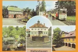Postkarte: Gotha Regionallinie 4 Thüringerwaldbahn mit Gelenkwagen 201 am Waltershausen Bahnhof (1986)