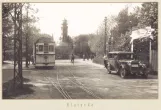 Postkarte: Klaipėda Straßenbahnlinie 2 mit Triebwagen 8 am Strandvilla (Leuchtturm)  Švyturys (1923)