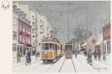 Postkarte: Kopenhagen Straßenbahnlinie 15 mit Triebwagen 921 auf Ordrupvej (1939-1940)