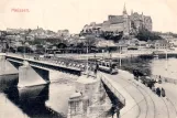 Postkarte: Meißen Straßenbahnlinie mit Triebwagen 4 auf Altstadtbrücke (1900)