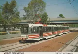 Postkarte: Mexiko-Stadt Straßenbahnlinie Tren Ligero (TL) mit Gelenkwagen 010 nahe bei Estadio Azteca (1986)
