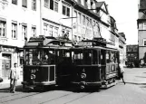 Postkarte: Naumburg (Saale) Touristenbahn 4 mit Triebwagen 10 auf Markt (1950)
