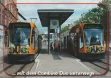 Postkarte: Nordhausen Straßenbahnlinie 1 mit Niederflurgelenkwagen 201 am Bahnhofsplatz (2004)