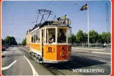 Postkarte: Norrköping Museumslinie 1 mit Triebwagen 16 auf Drottninggatan (1990)