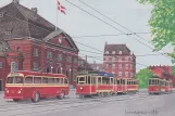 Postkarte: Odense Hovedlinie mit Triebwagen 4 vor Banegården (1949-1951)