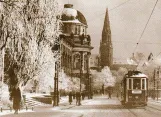 Postkarte: Posen Straßenbahnlinie 9 mit Triebwagen 32 nahe bei Fredry (1941)