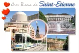 Postkarte: Saint-Étienne Straßenbahnlinie T1 mit Niederflurgelenkwagen 906 nahe bei L'hôtel de ville (1992)